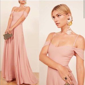 Reformation Poppy Blush Off the Shoulder Dress Maxi Bridesmaid